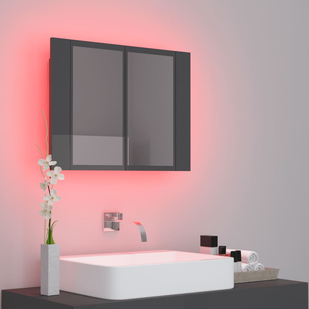 Meuble de salle de bain avec miroir et LED 60x12x45 cm acrylique