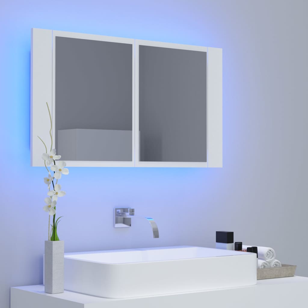 Meuble de salle de bain avec miroir et LED 80x12x45 cm acrylique