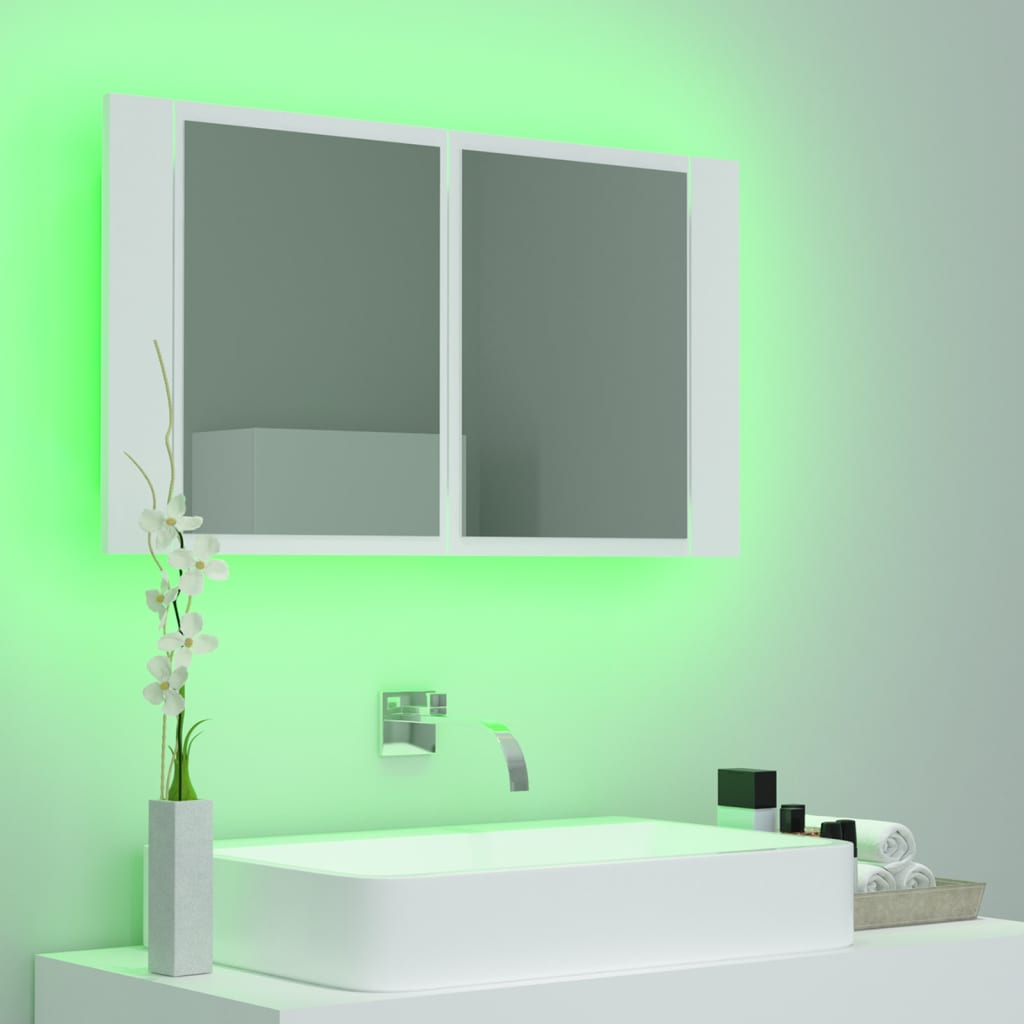 Meuble de salle de bain avec miroir et LED 80x12x45 cm acrylique