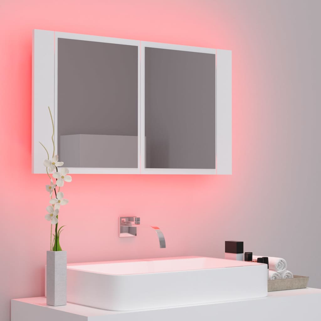 Meuble de salle de bain avec miroir et LED 80x12x45 cm acrylique