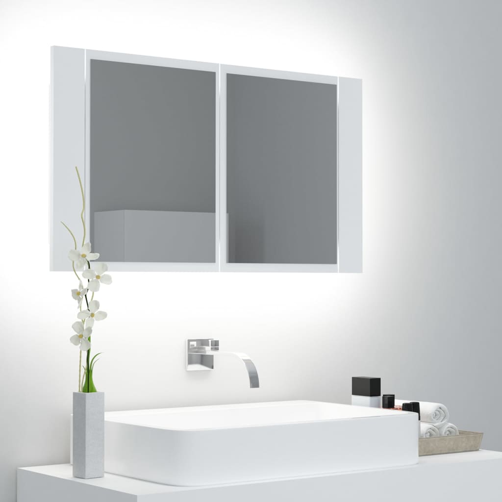 Meuble de salle de bain avec miroir et LED 80x12x45 cm acrylique