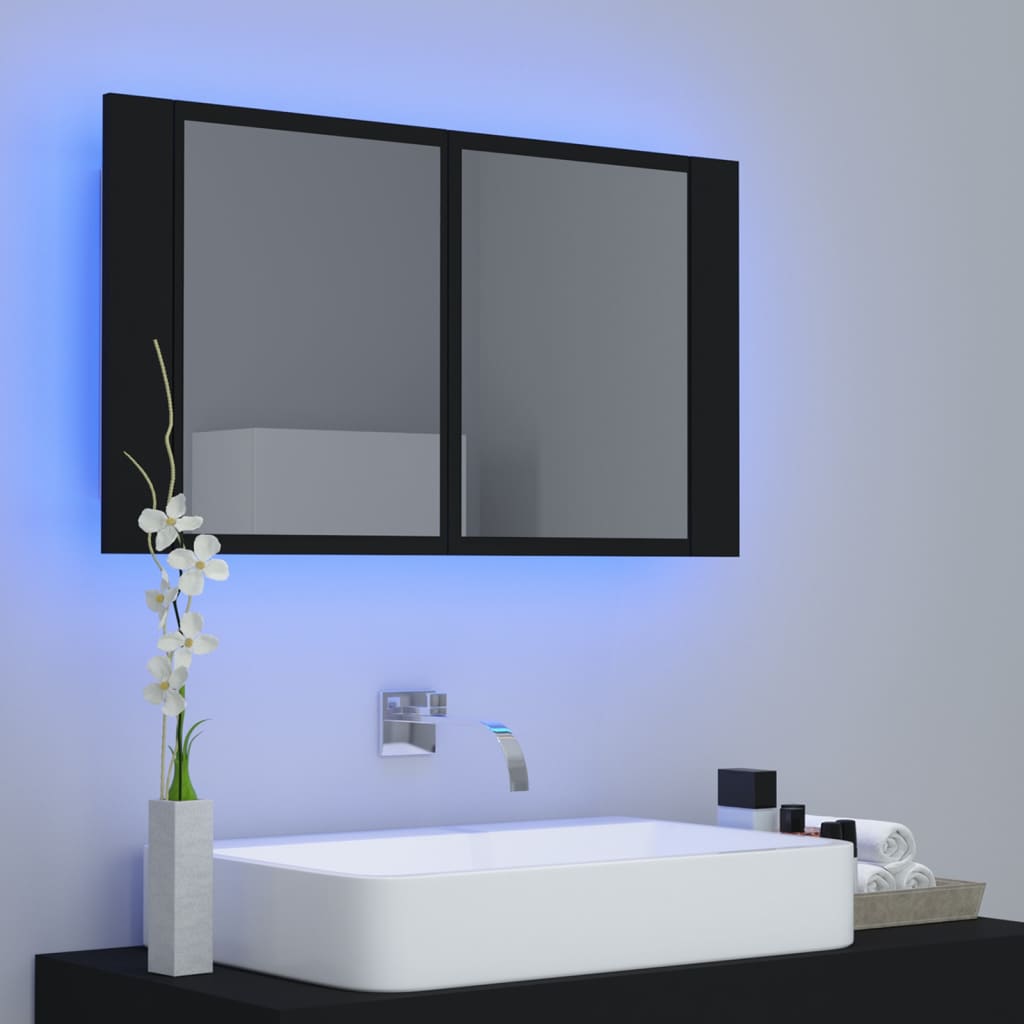 Meuble de salle de bain avec miroir et LED 80x12x45 cm acrylique