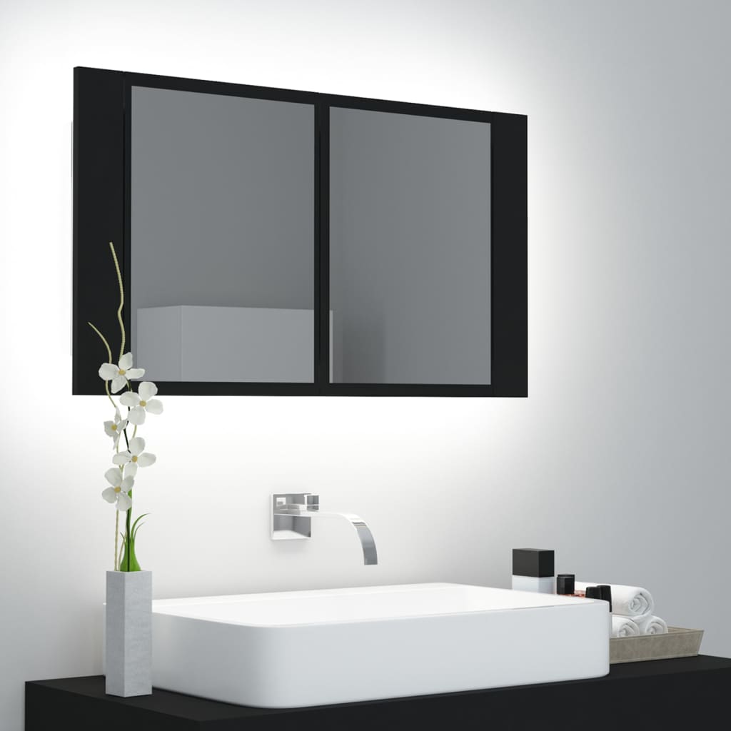 Meuble de salle de bain avec miroir et LED 80x12x45 cm acrylique