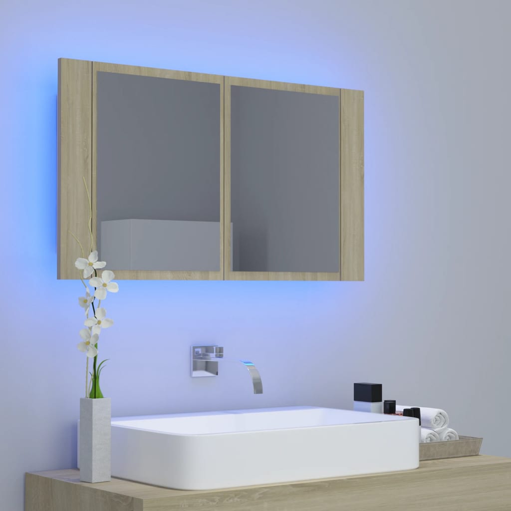 Meuble de salle de bain avec miroir et LED 80x12x45 cm acrylique