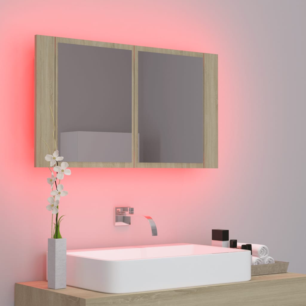 Meuble de salle de bain avec miroir et LED 80x12x45 cm acrylique