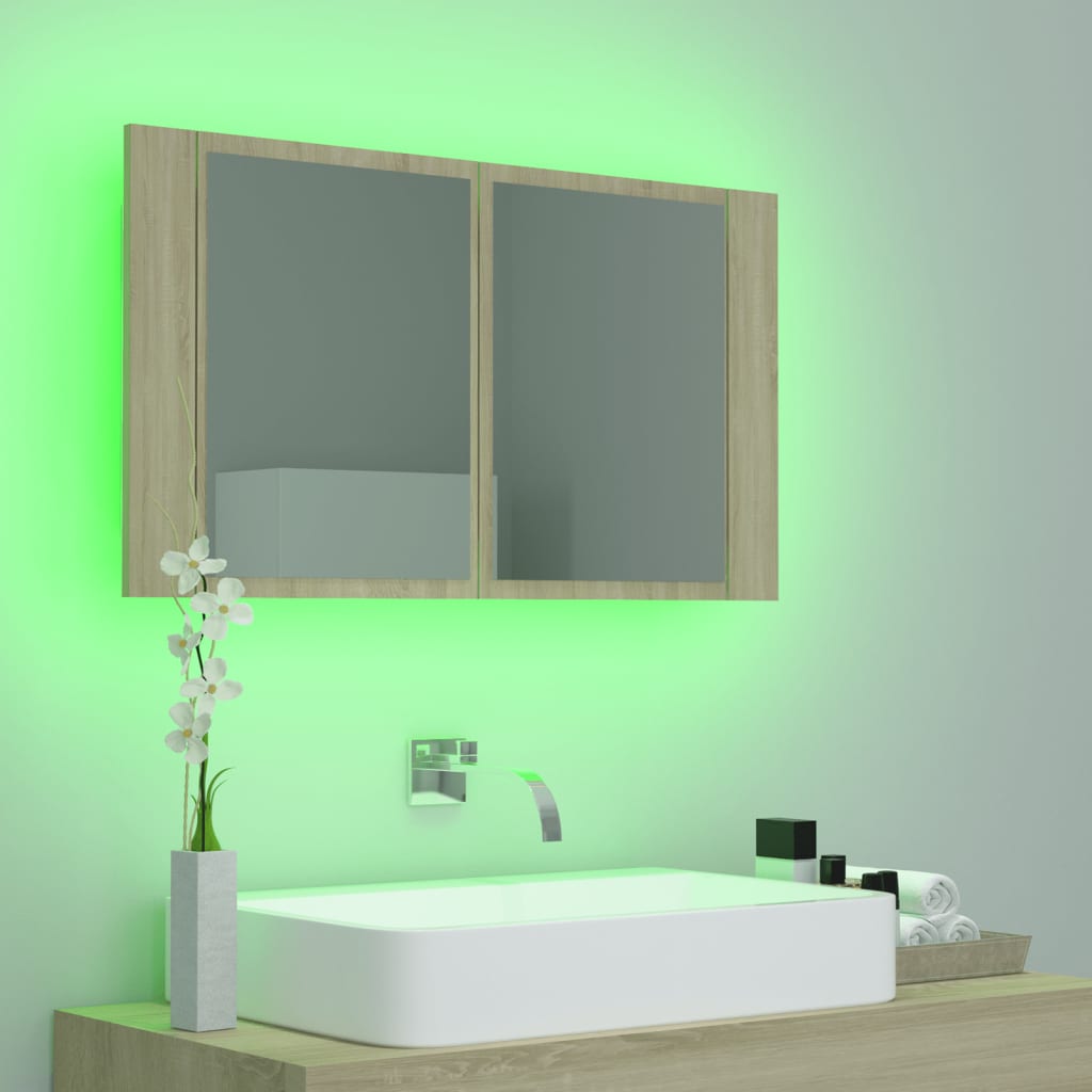 Meuble de salle de bain avec miroir et LED 80x12x45 cm acrylique