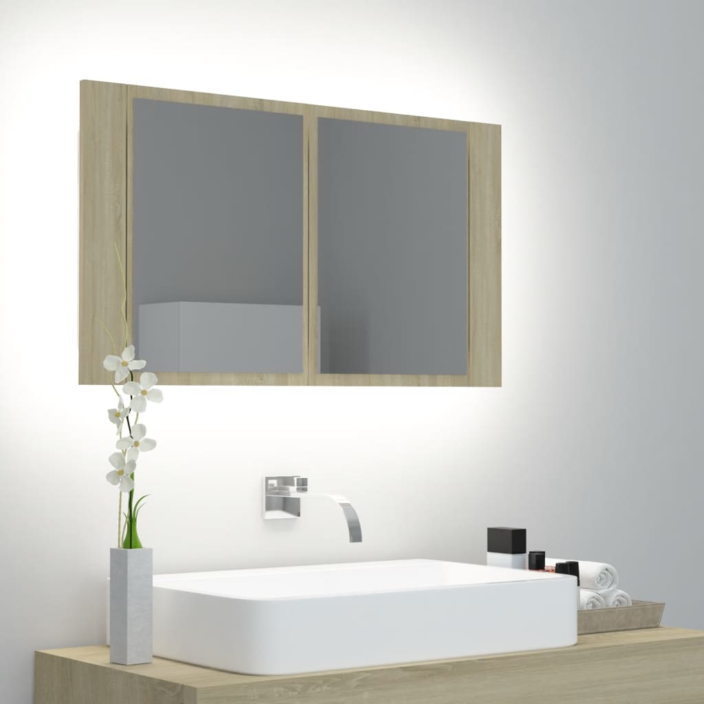 Meuble de salle de bain avec miroir et LED 80x12x45 cm acrylique