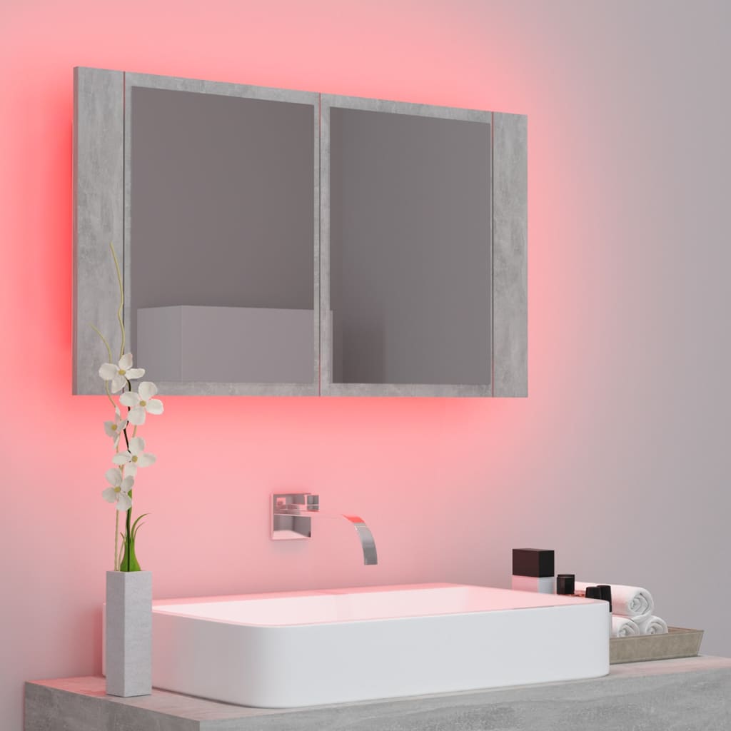 Meuble de salle de bain avec miroir et LED 80x12x45 cm acrylique