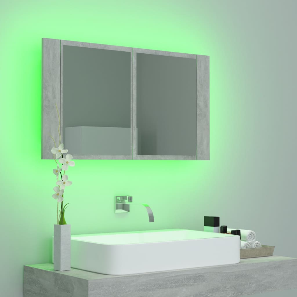 Meuble de salle de bain avec miroir et LED 80x12x45 cm acrylique