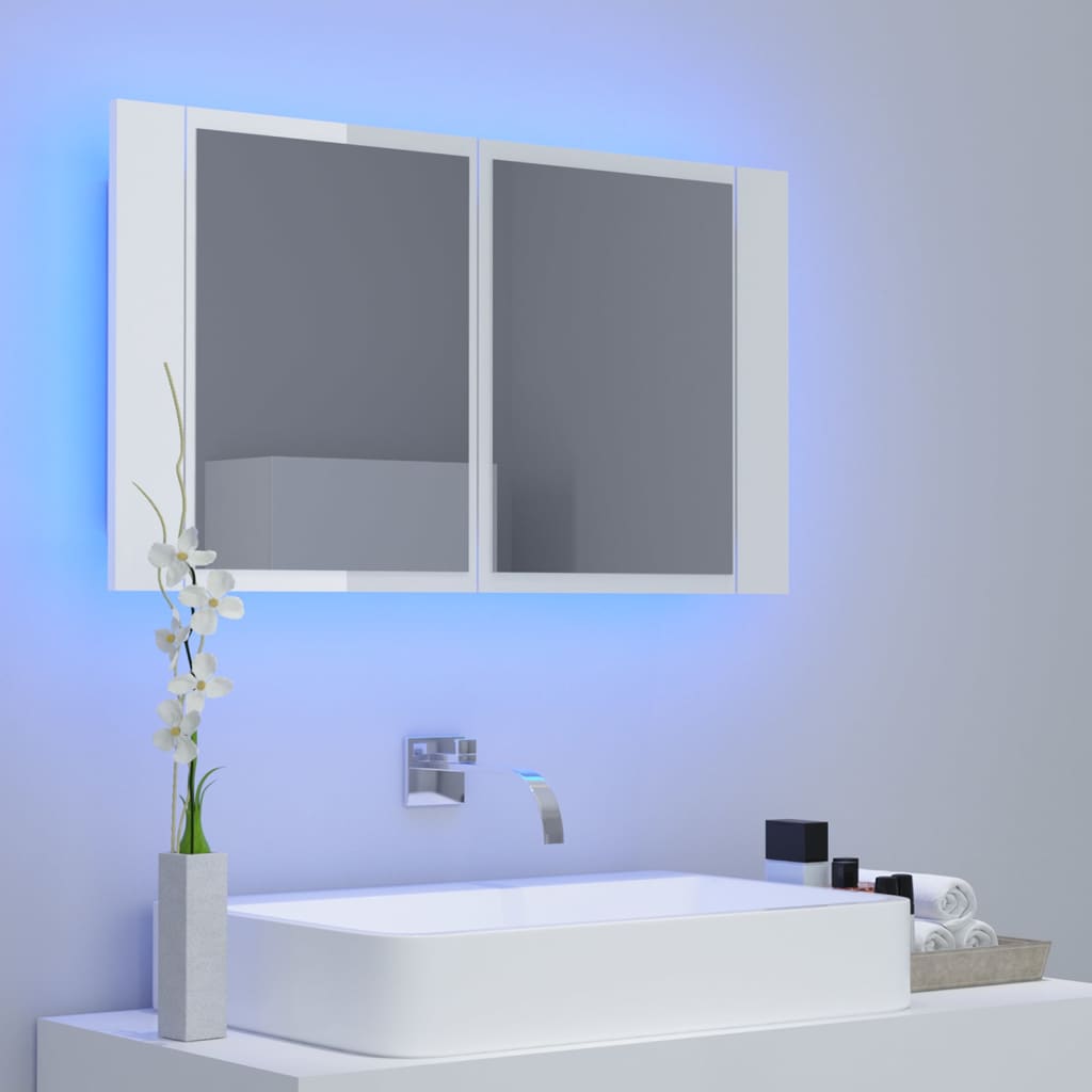 Meuble de salle de bain avec miroir et LED 80x12x45 cm acrylique