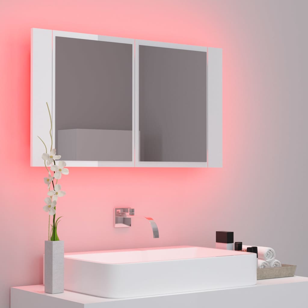 Meuble de salle de bain avec miroir et LED 80x12x45 cm acrylique