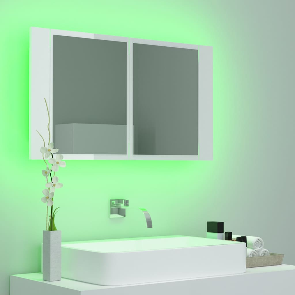 Meuble de salle de bain avec miroir et LED 80x12x45 cm acrylique