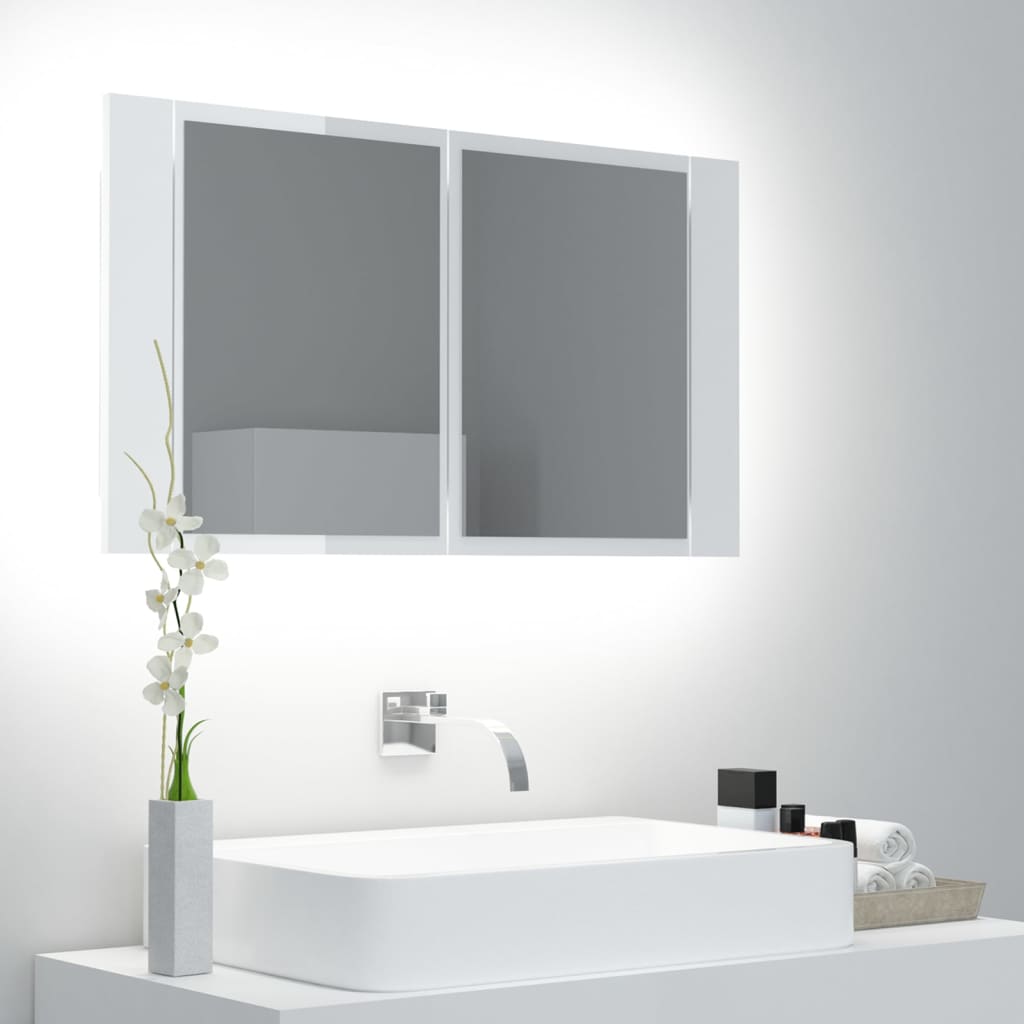 Meuble de salle de bain avec miroir et LED 80x12x45 cm acrylique