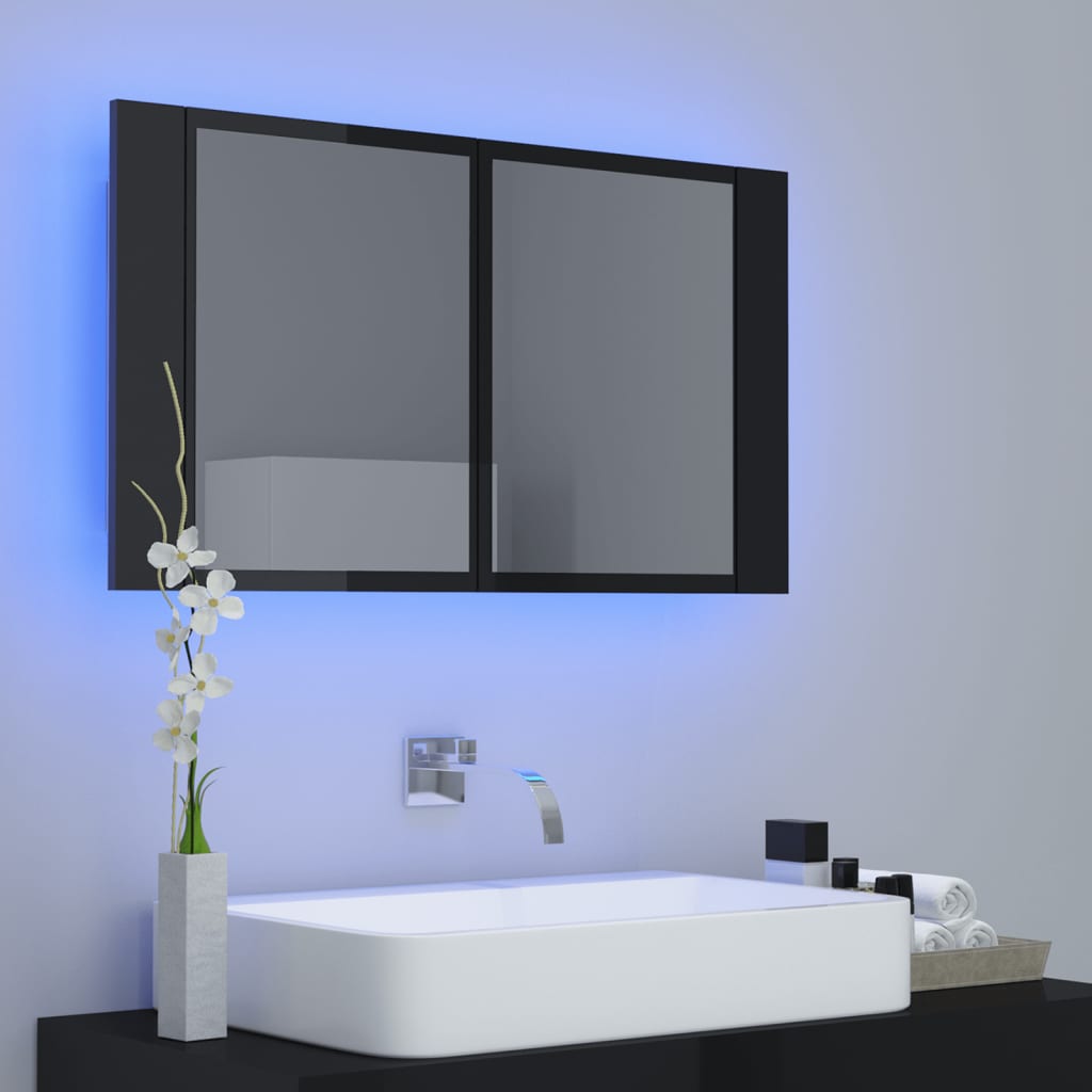 Meuble de salle de bain avec miroir et LED 80x12x45 cm acrylique