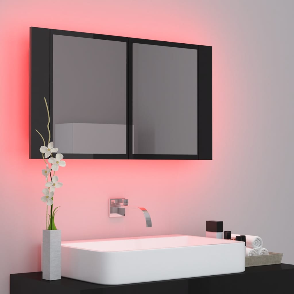 Meuble de salle de bain avec miroir et LED 80x12x45 cm acrylique