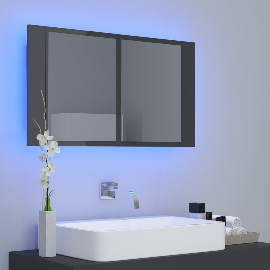 Meuble de salle de bain avec miroir et LED 80x12x45 cm acrylique