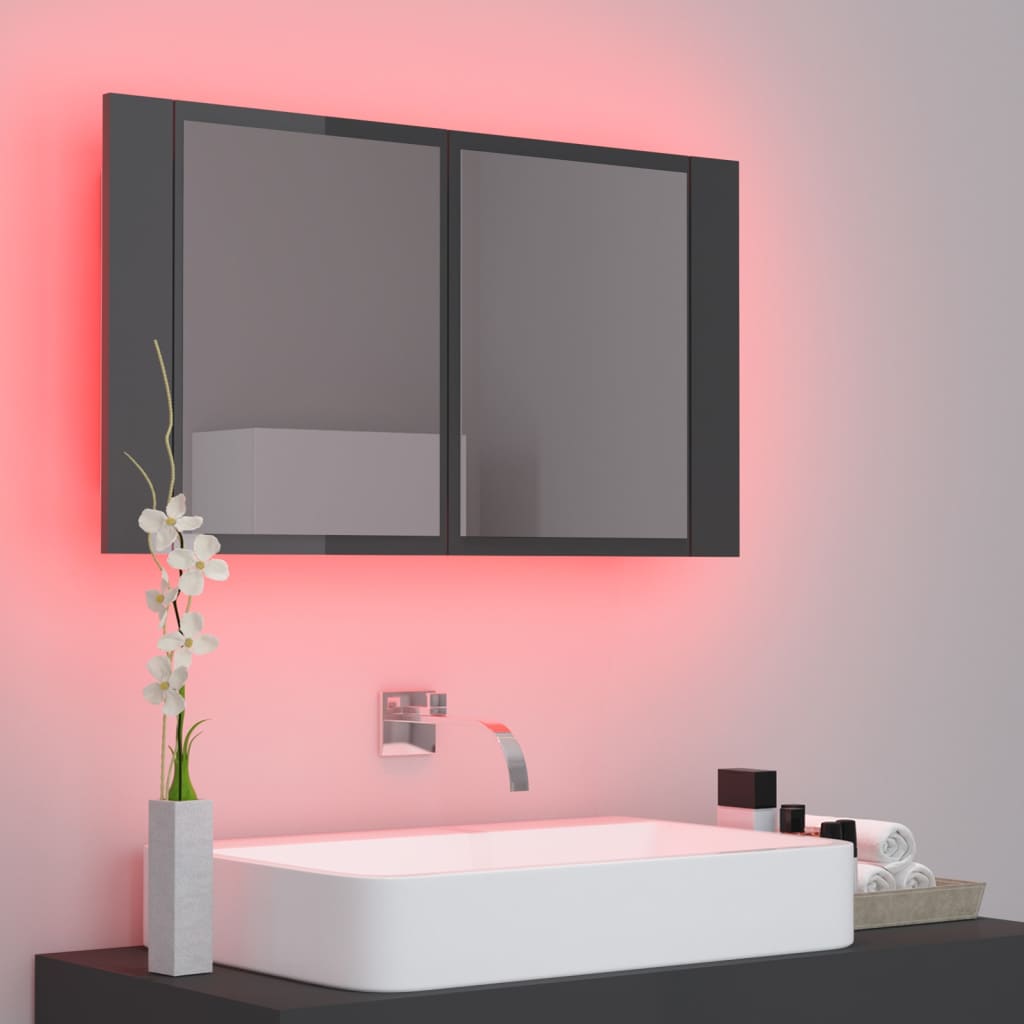 Meuble de salle de bain avec miroir et LED 80x12x45 cm acrylique