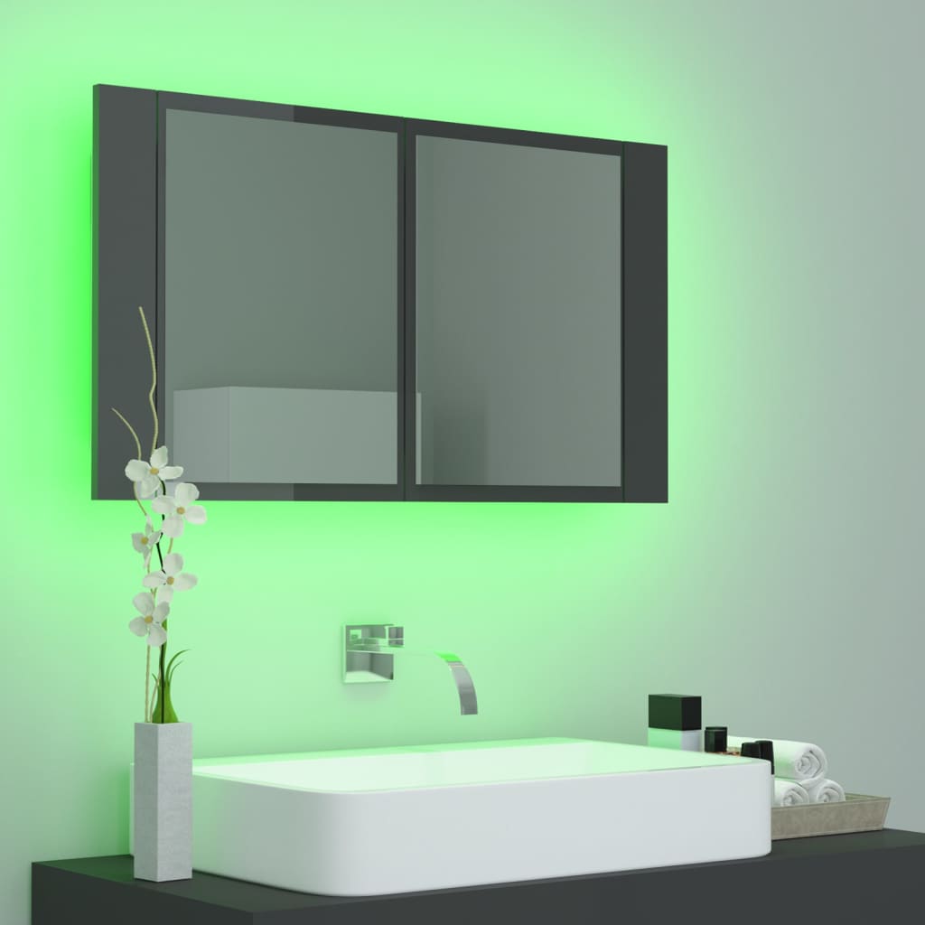 Meuble de salle de bain avec miroir et LED 80x12x45 cm acrylique