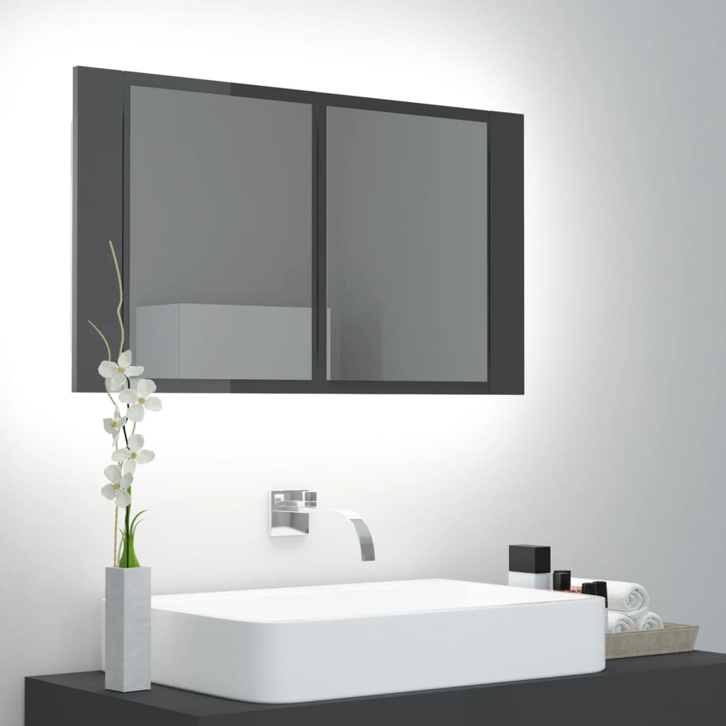 Meuble de salle de bain avec miroir et LED 80x12x45 cm acrylique