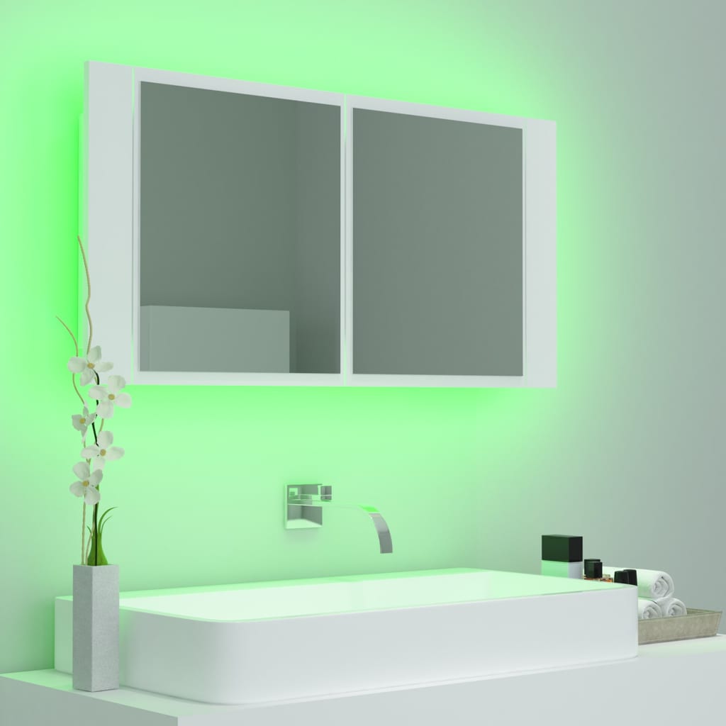 Meuble de salle de bain avec miroir et LED 90x12x45 cm acrylique