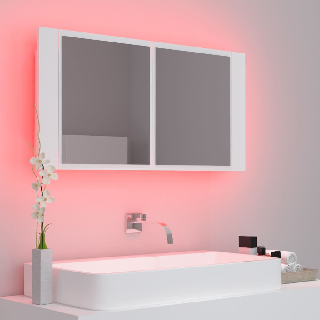 Meuble de salle de bain avec miroir et LED 90x12x45 cm acrylique