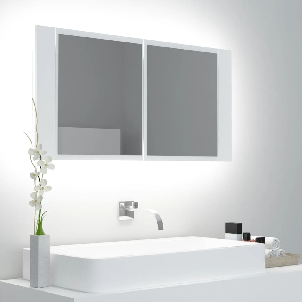 Badkamerkast met spiegel LED 90x12x45 acryl eikenkleur