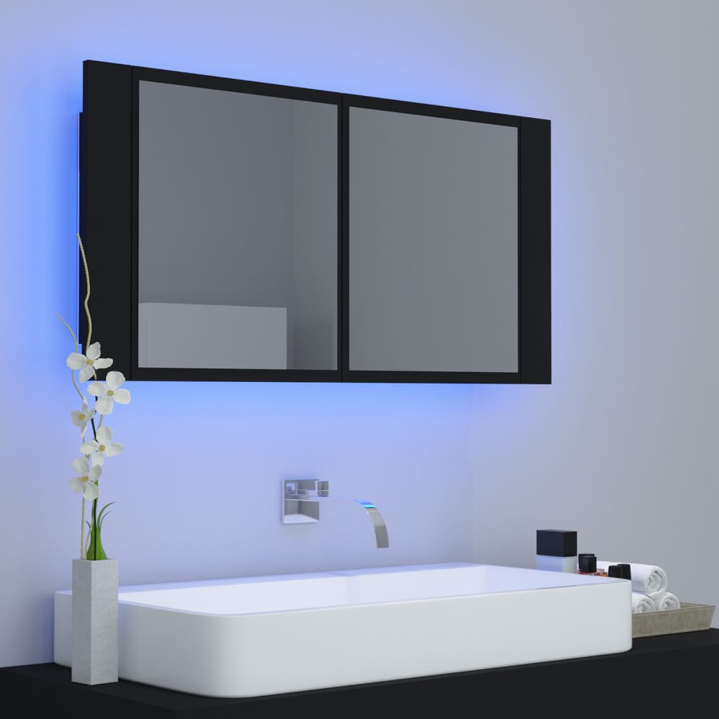 Meuble de salle de bain avec miroir et LED 90x12x45 cm acrylique