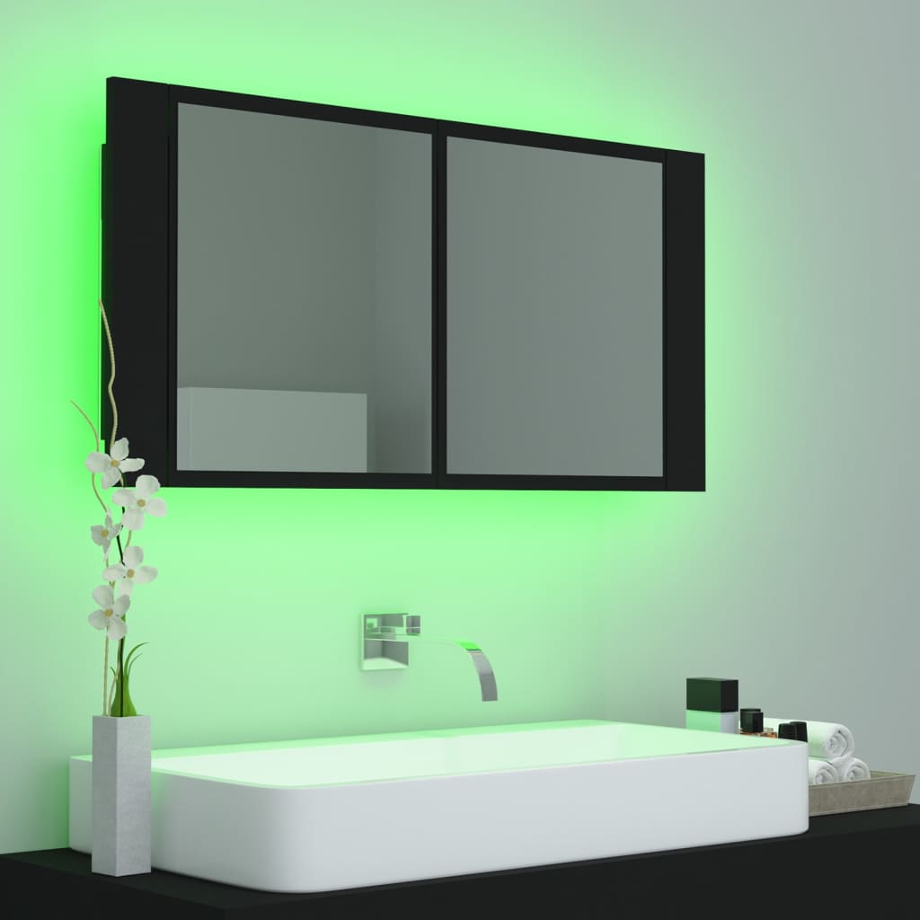 Meuble de salle de bain avec miroir et LED 90x12x45 cm acrylique