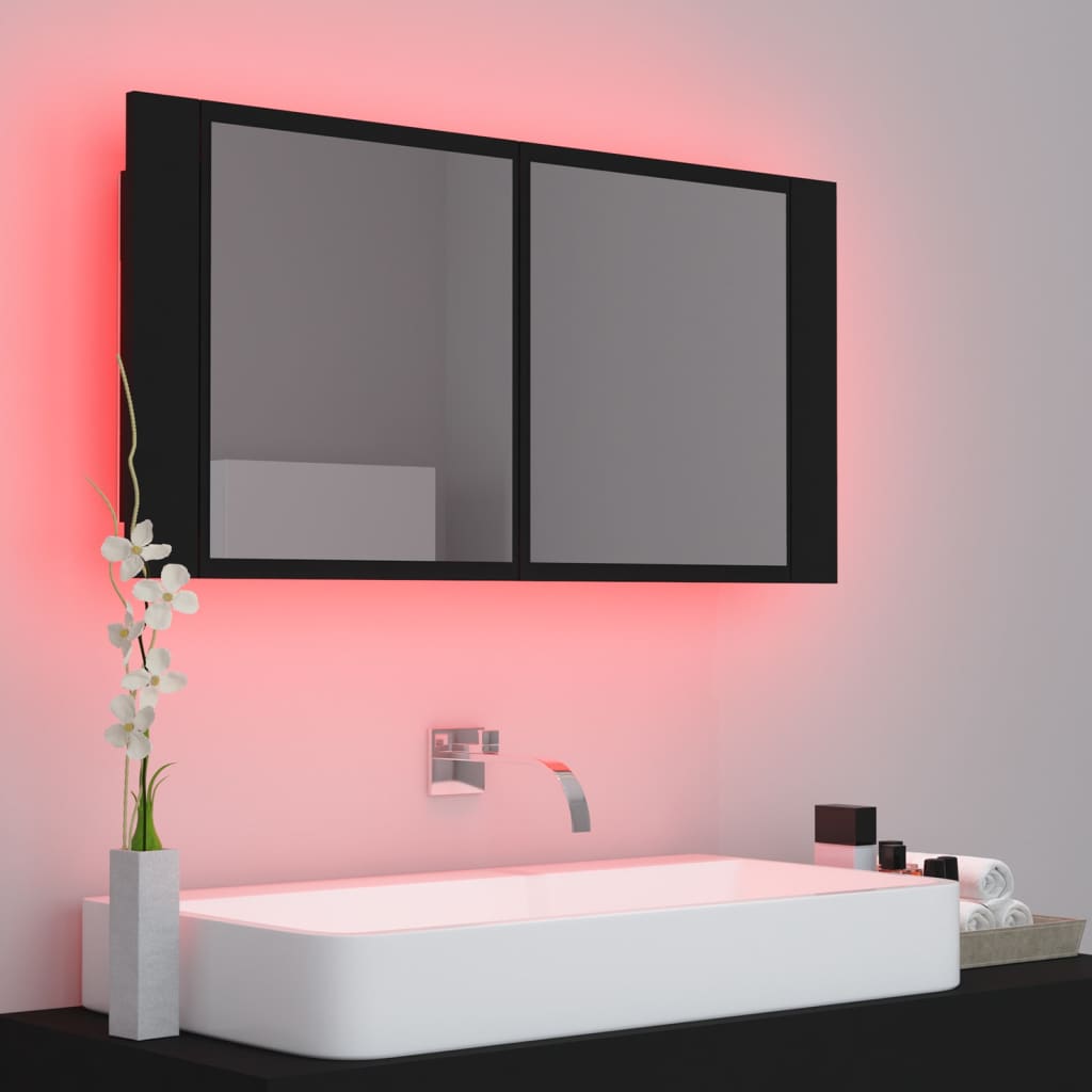 Meuble de salle de bain avec miroir et LED 90x12x45 cm acrylique