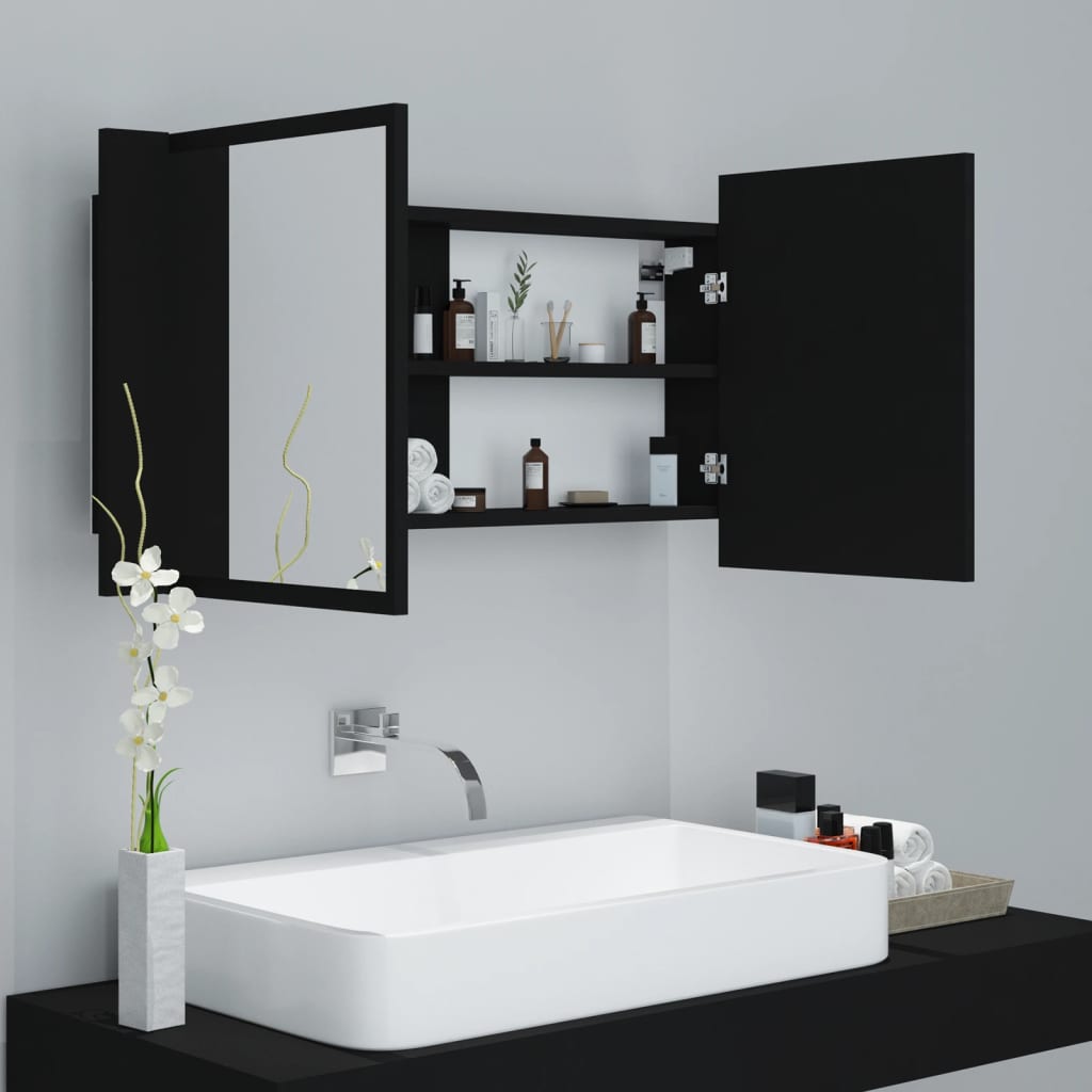 Meuble de salle de bain avec miroir et LED 90x12x45 cm acrylique