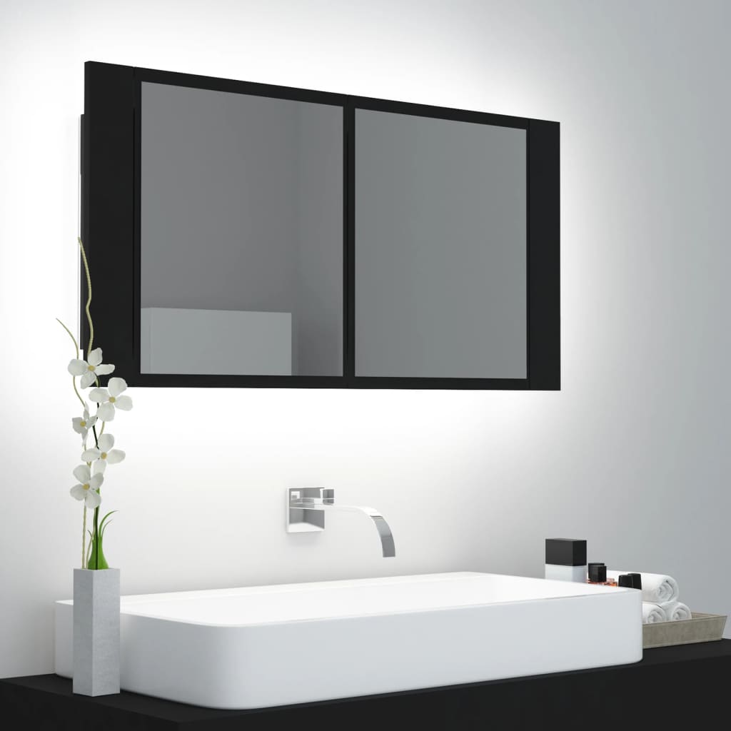 Meuble de salle de bain avec miroir et LED 90x12x45 cm acrylique