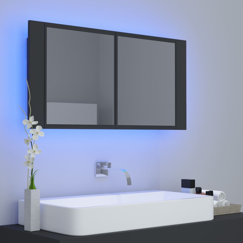 Meuble de salle de bain avec miroir et LED 90x12x45 cm acrylique