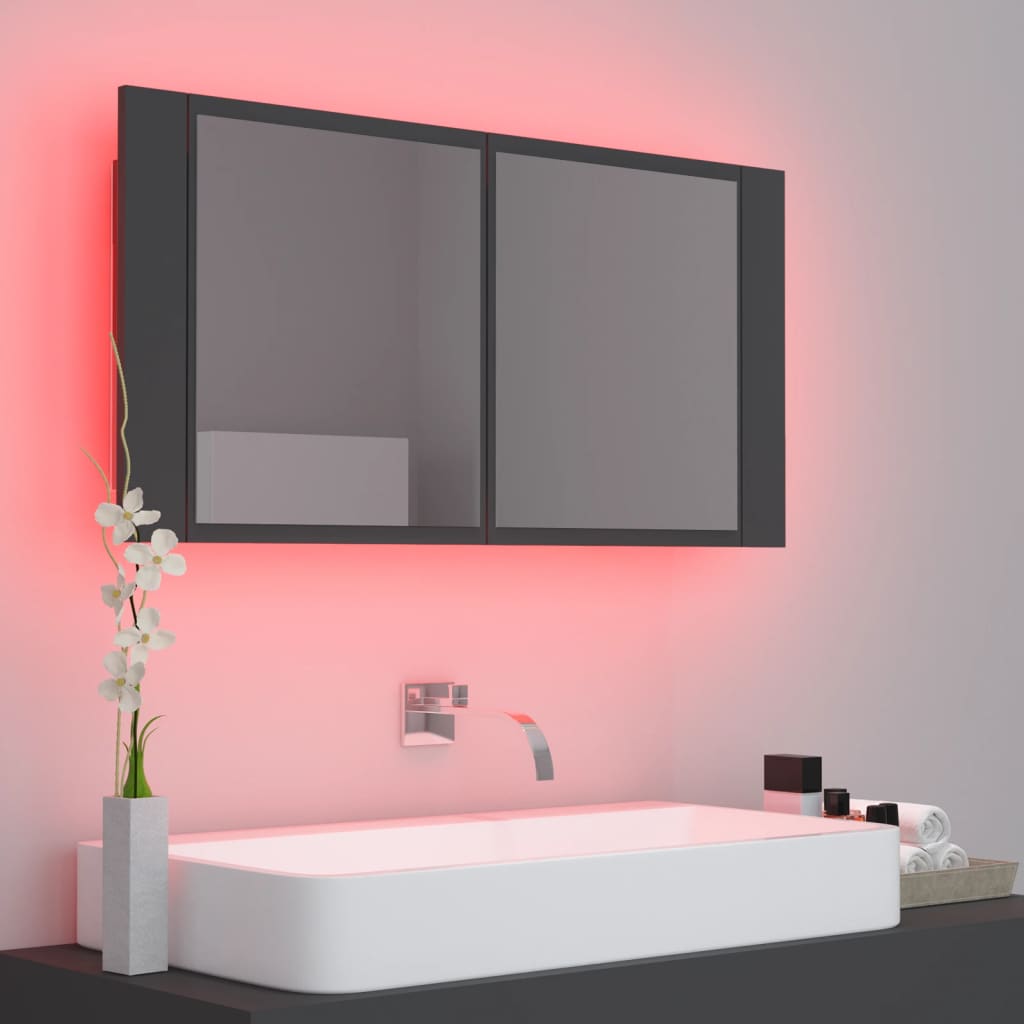 Meuble de salle de bain avec miroir et LED 90x12x45 cm acrylique