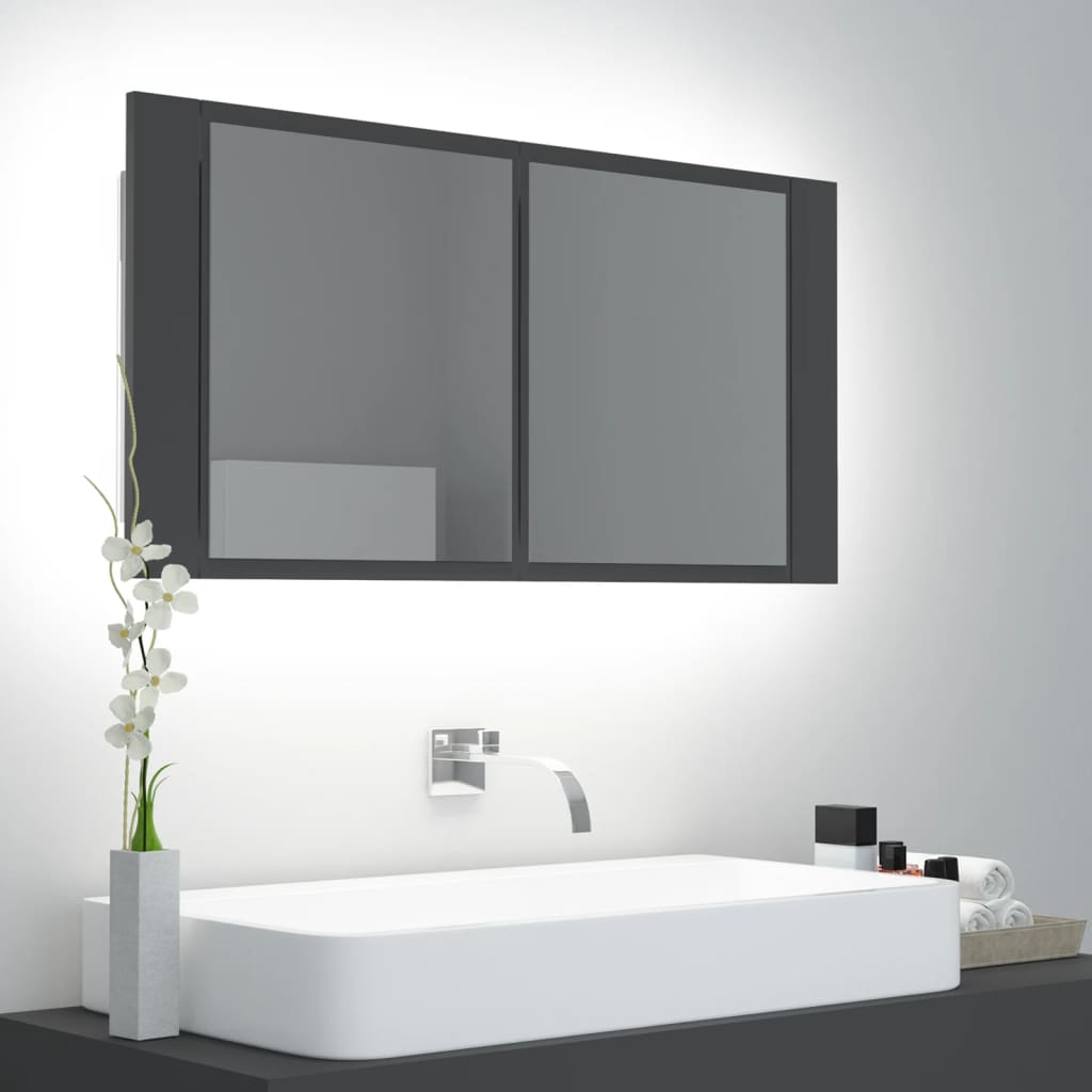 Meuble de salle de bain avec miroir et LED 90x12x45 cm acrylique