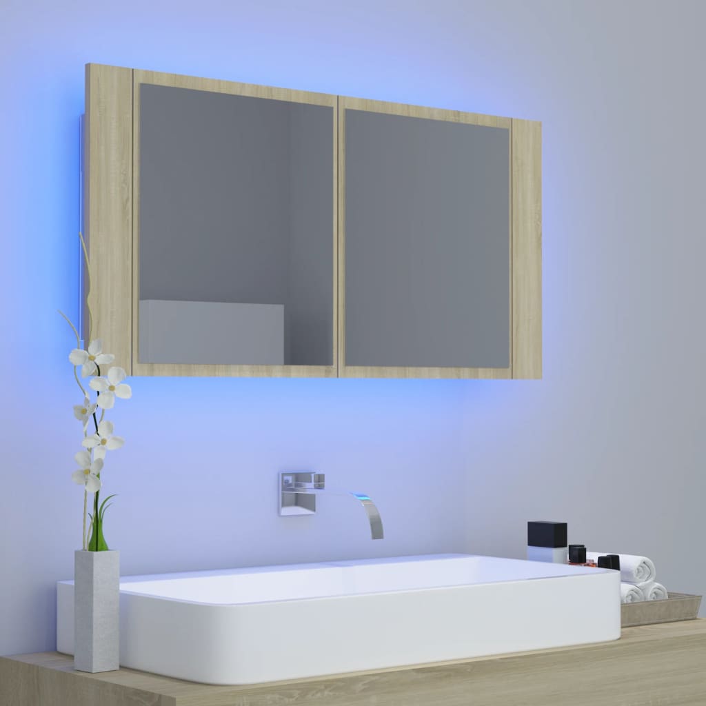 Meuble de salle de bain avec miroir et LED 90x12x45 cm acrylique