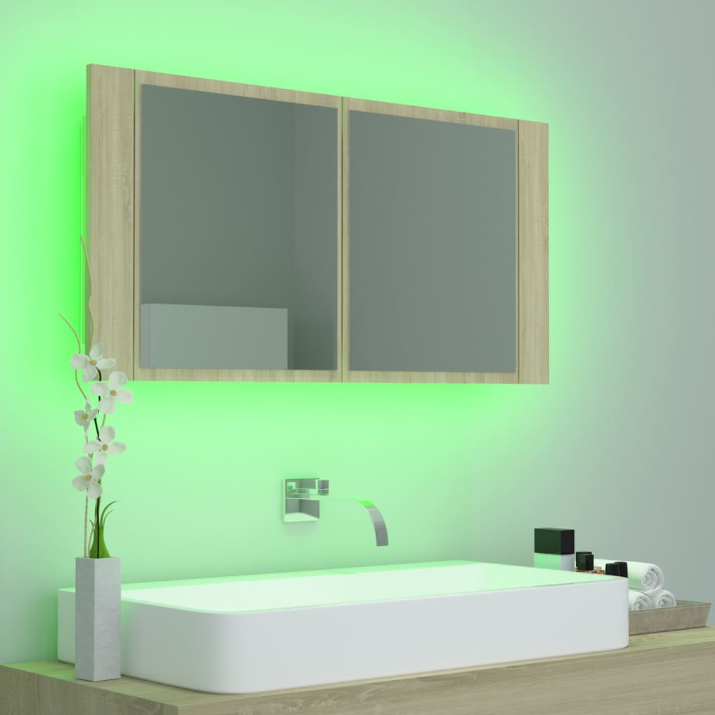 Meuble de salle de bain avec miroir et LED 90x12x45 cm acrylique