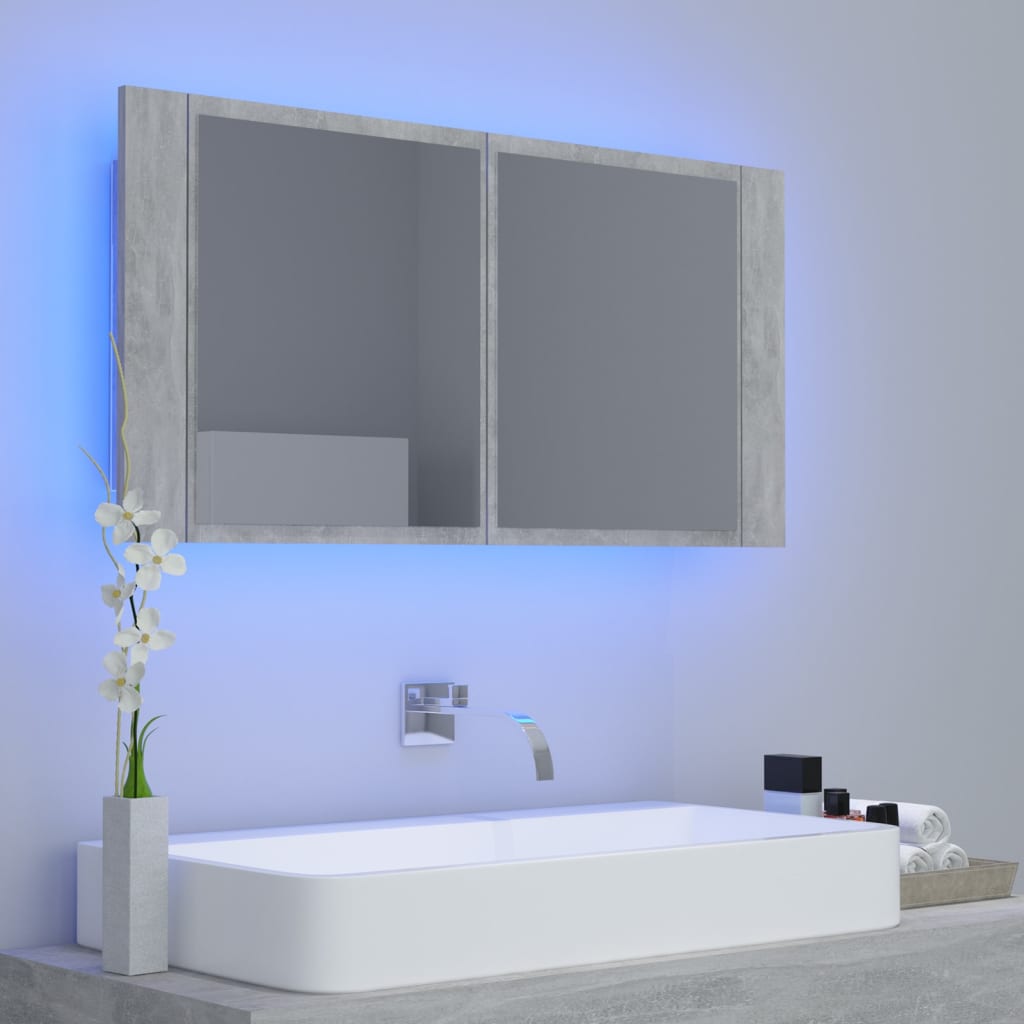 Meuble de salle de bain avec miroir et LED 90x12x45 cm acrylique