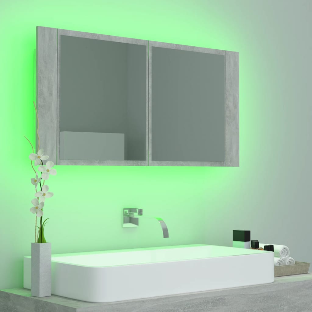 Meuble de salle de bain avec miroir et LED 90x12x45 cm acrylique