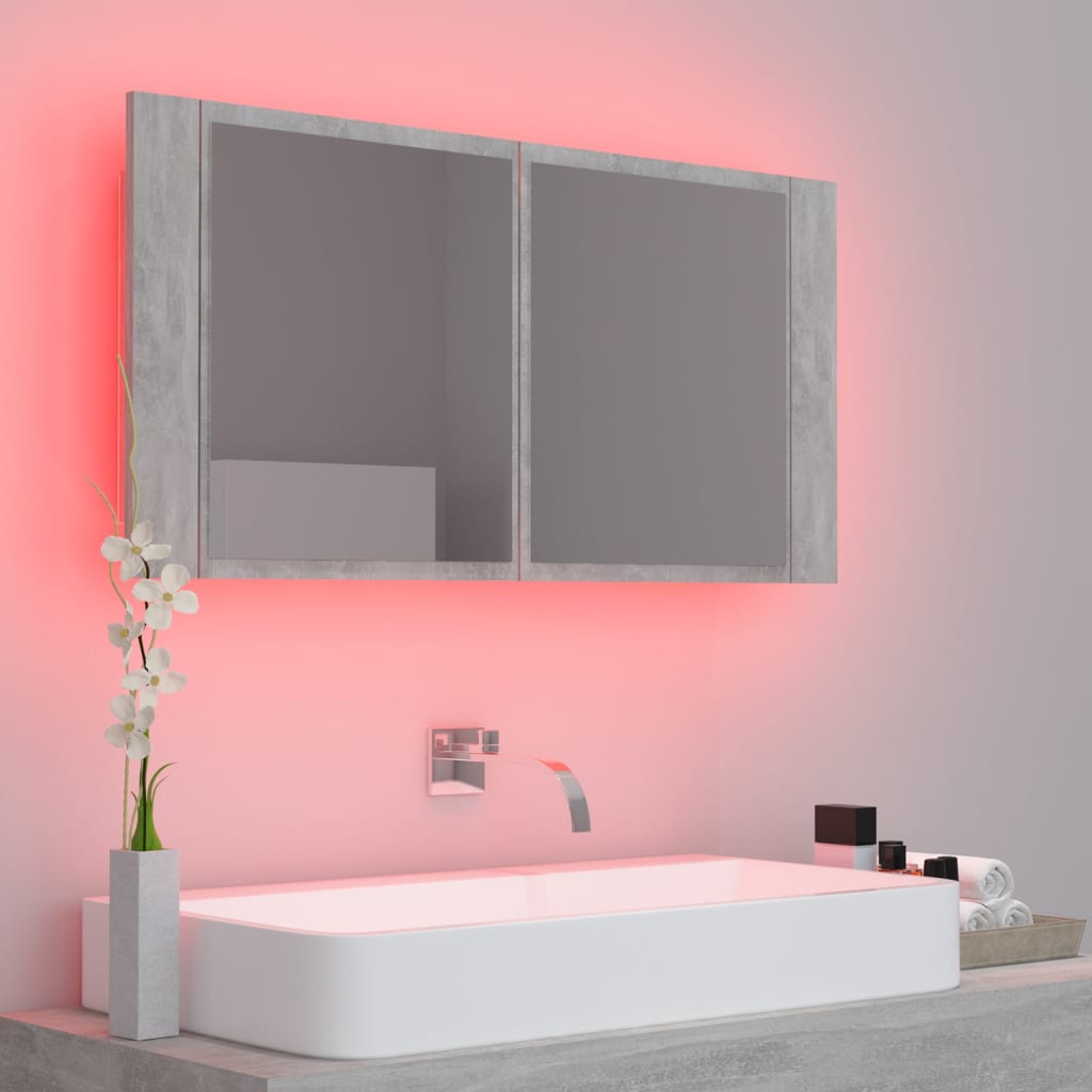 Meuble de salle de bain avec miroir et LED 90x12x45 cm acrylique