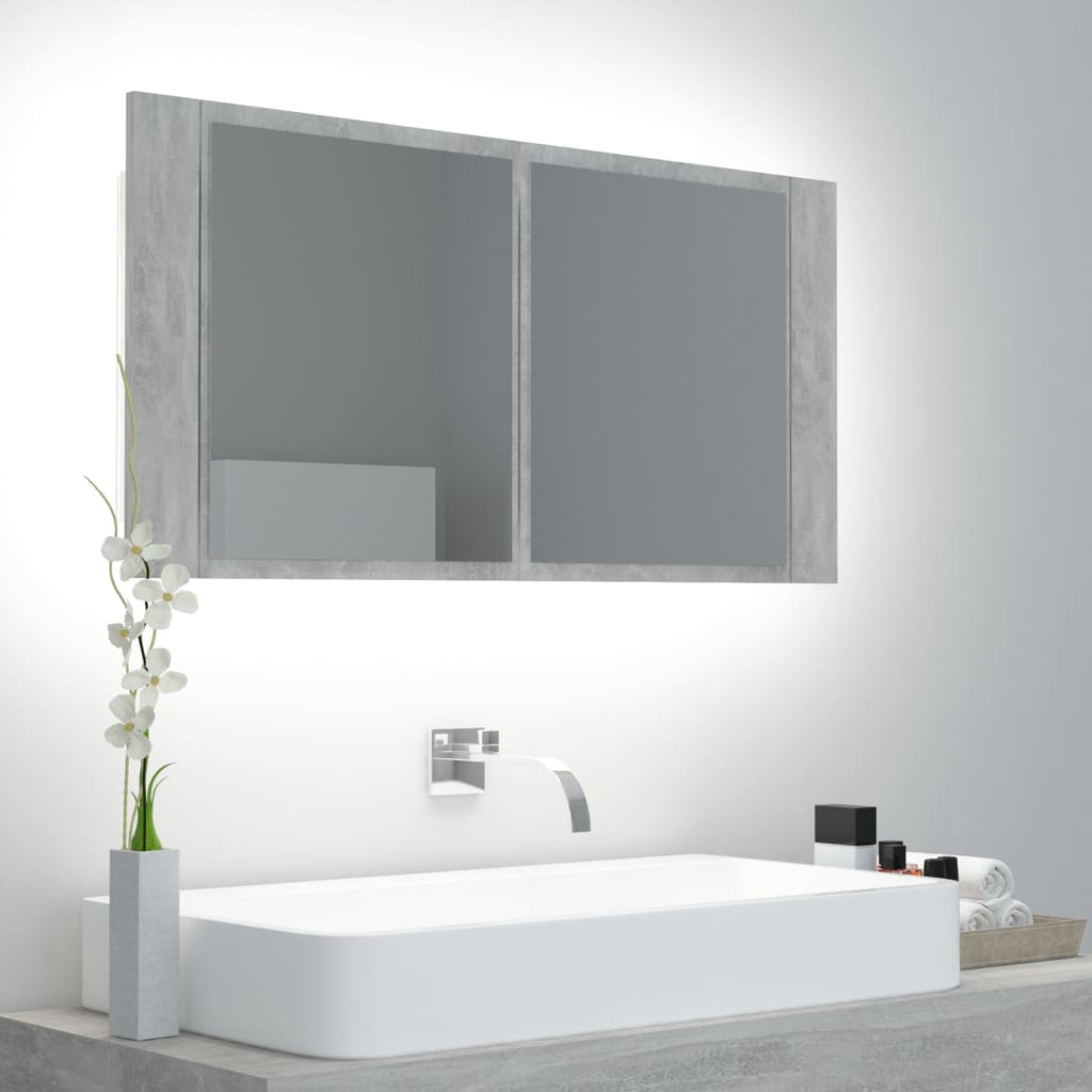 Meuble de salle de bain avec miroir et LED 90x12x45 cm acrylique