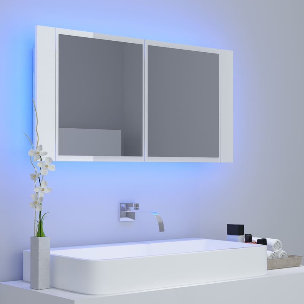 Meuble de salle de bain avec miroir et LED 90x12x45 cm acrylique