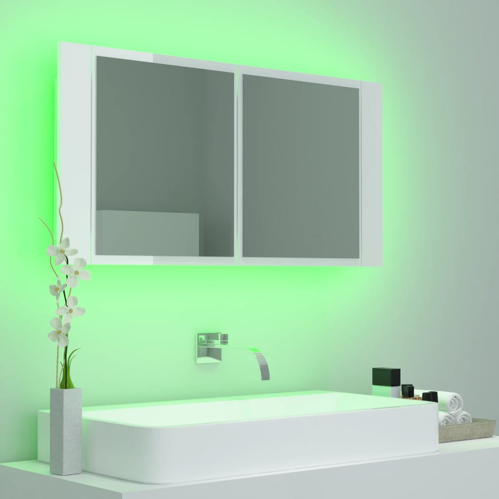 Meuble de salle de bain avec miroir et LED 90x12x45 cm acrylique