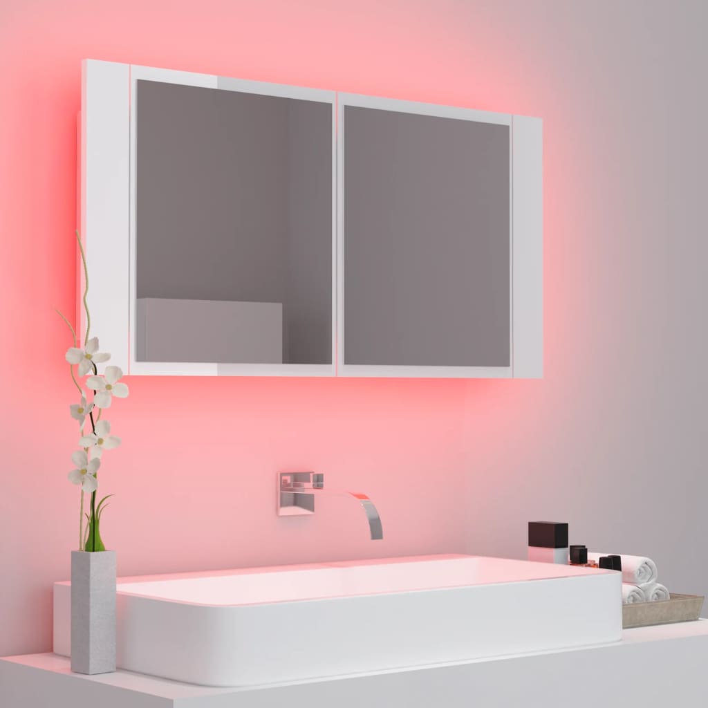 Meuble de salle de bain avec miroir et LED 90x12x45 cm acrylique