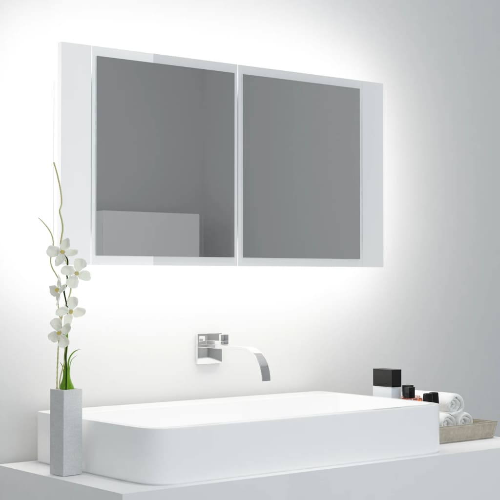 Badkamerkast met spiegel LED 90x12x45 acryl eikenkleur