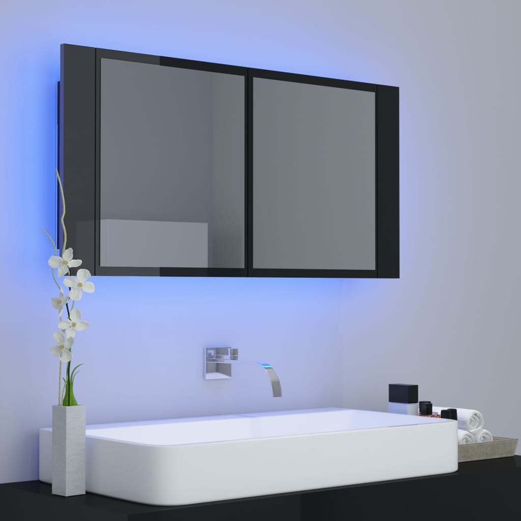 Meuble de salle de bain avec miroir LED 90x12x45 couleur chêne acrylique