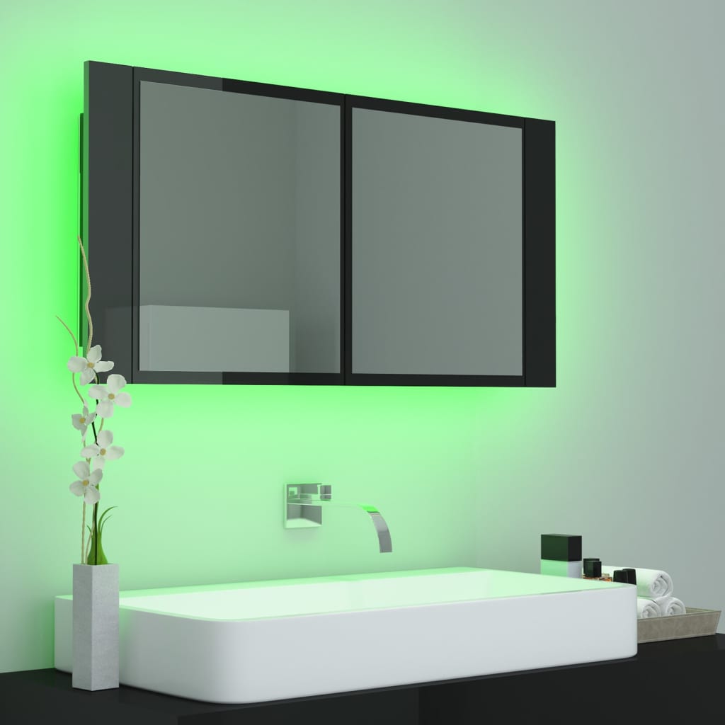 Meuble de salle de bain avec miroir LED 90x12x45 couleur chêne acrylique