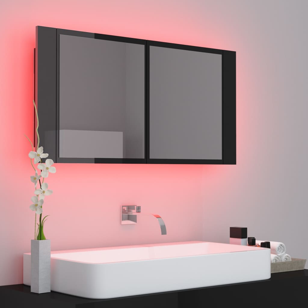 Meuble de salle de bain avec miroir LED 90x12x45 couleur chêne acrylique