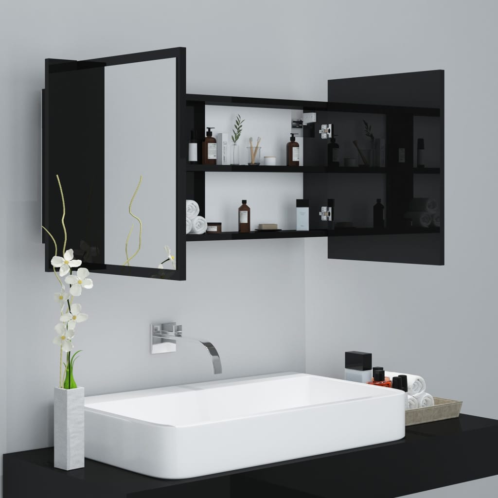 Meuble de salle de bain avec miroir LED 90x12x45 couleur chêne acrylique