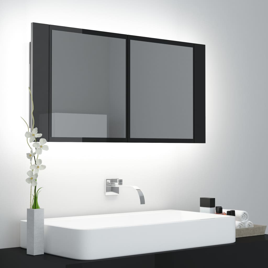 Meuble de salle de bain avec miroir LED 90x12x45 couleur chêne acrylique