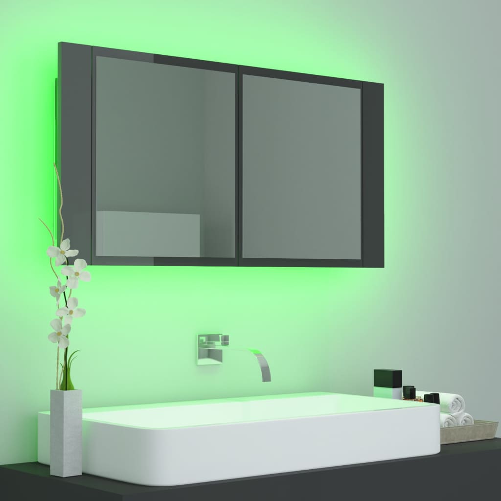 Meuble de salle de bain avec miroir et LED 90x12x45 cm acrylique